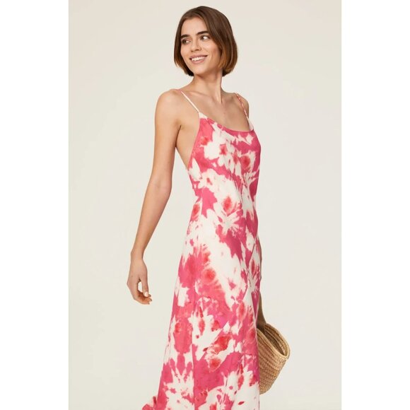 Thakoon Pink Tie-Dye Satin Slip Maxi Dress Size 2 (Retails $315) FLAW See Photos - Picture 2 of 13